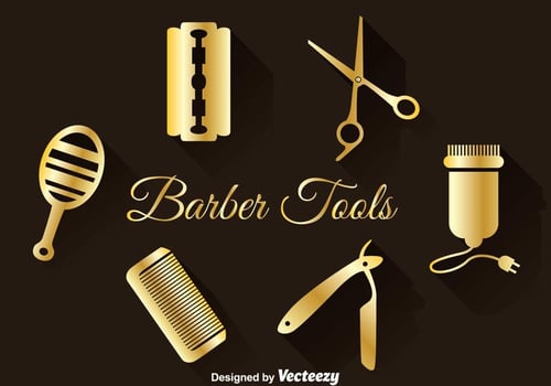 Golden Barber Tools Set vector