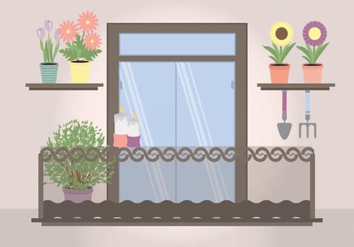 Vector Plant Filled Balcony Illustration