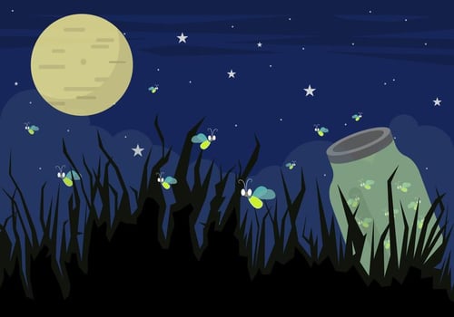 Illustration of Firefly Bugs at Night in Vector
