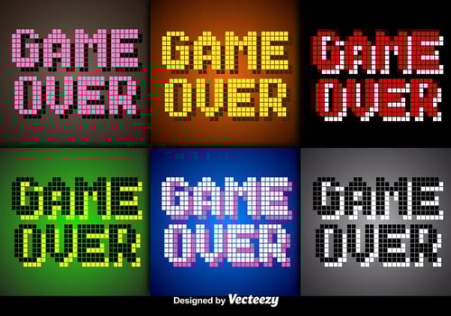 Vector Pixel Game Over Screens for Video Games 