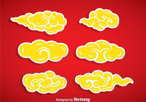 Yellow Chinese Clouds Vector Set