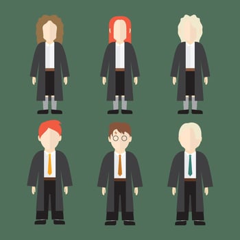 Set of flat wizard students wearing robes vector
