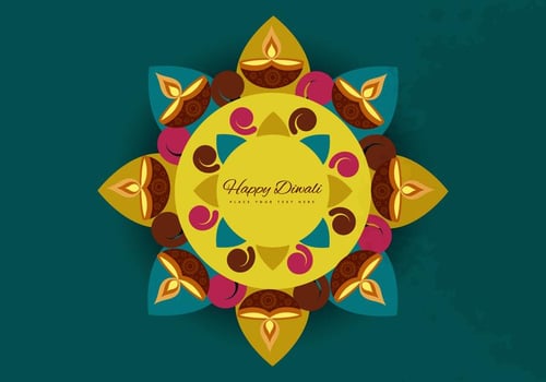 Rangoli With Circle And Oil Lit Lamps vector