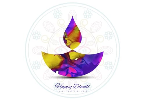 Watercolor Diwali Diya On Rangoli vector