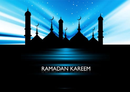 Silhouette Of Mosque On Ramadan Kareem Card vector