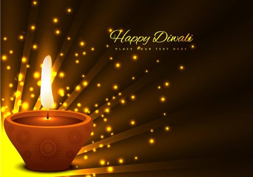 Glowing Diya On Brown Background vector
