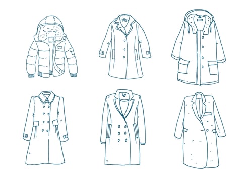 Winter Coat Outline Vector Set