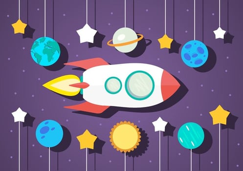 Flat Space Vector Illustration With Space Ship