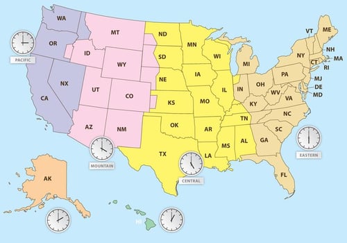Time Zones Of US Map vector