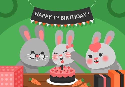Vector First Birthday Rabbit