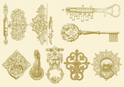 Hinges Keys And Knocker vector