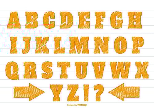 Orange Scribble Style Alphabet Set vector