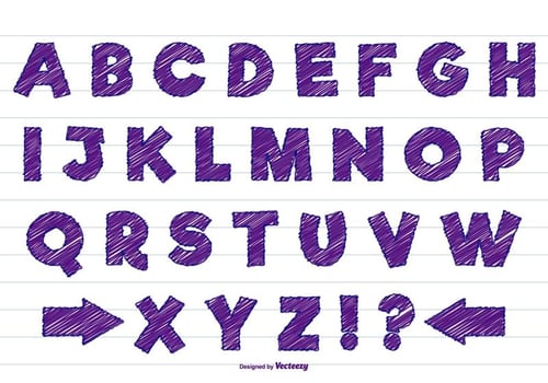 Purple Scribble Style Alphabet Set vector