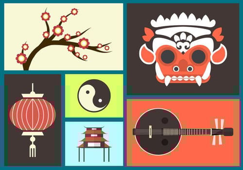 Set Of Bali Flat Icons vector
