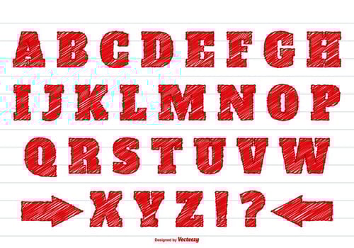 Red Scribble Style Alphabet Set vector