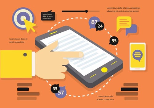 Flat Digital Marketing Vector Background with Touch Screen Smart Phone