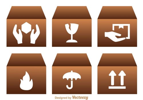 Fragile Icons On Box vector