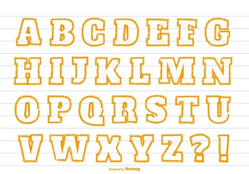 Cute Orange Crayon Style Alphabet vector