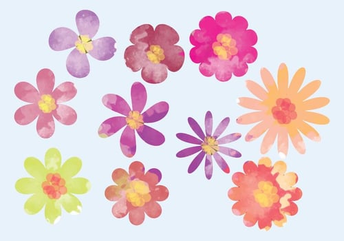 Vector Watercolor Bright Flower Elements