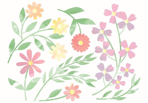Vector Cute Watercolor Flower Elements