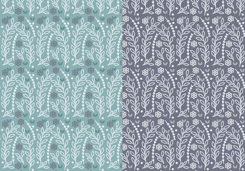 Blue Floral Branch Vector Pattern Set