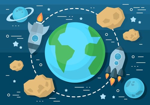 Flat Space Vector Illustration With Space Ship