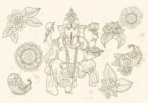 Ganesha And Mehndi Symbols vector