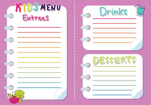 Kids Menu Vector Girls