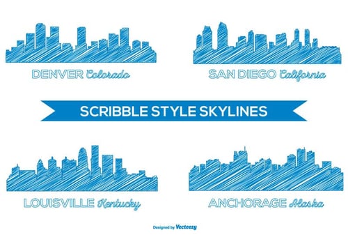 Scribble Style City Skylines vector