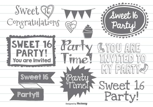 Sweet Sixteen Doodles vector