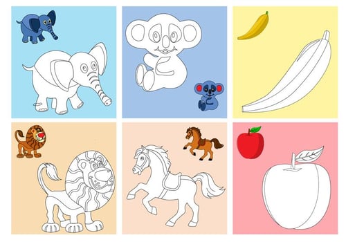 Coloring Fruits and Animals Pages vector