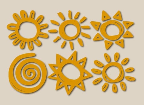 Six Vector Hand-Drawn Suns