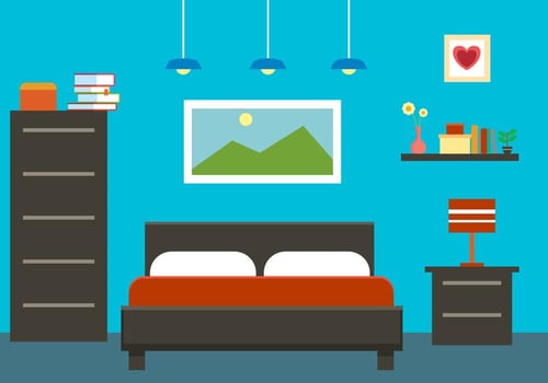 Flat Bedroom Interior Vector Illustration