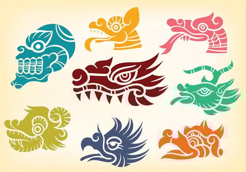 Decorative Quetzalcoatl Icons Vector