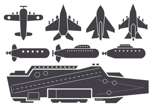 Silhouette AIrcraft Carrier and Jet Aircraft Vector