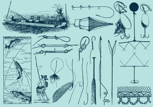Fishing Tools And Drawings vector