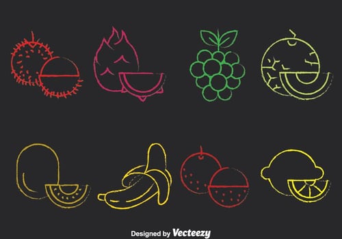Colorful Fruits Chalk Draw Icons vector