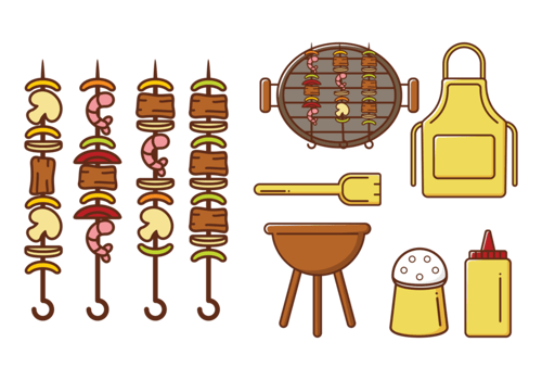 Brochette Kebab Skewers Icons Vector