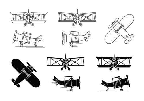 Biplane Icon Set vector