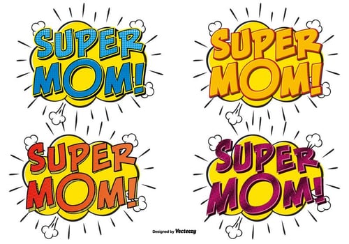 Super Mom Comic Text Illustrations vector