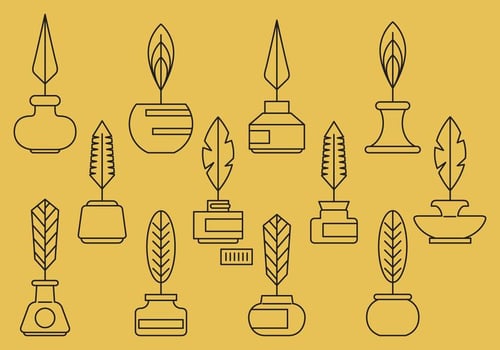 Ink Pot And Feather Icons vector