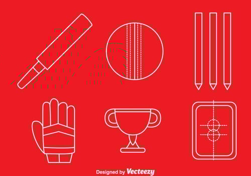 Cricket Element White Line Icons Vector