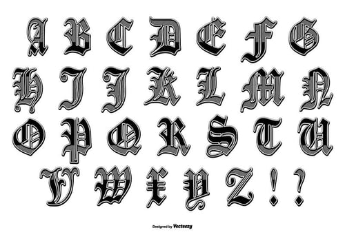 Gothic style old english letter set vector