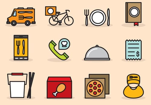 Cute Food Delivery Icons vector