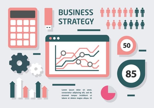 Coral and Navy Marketing Infography Vector Illustration