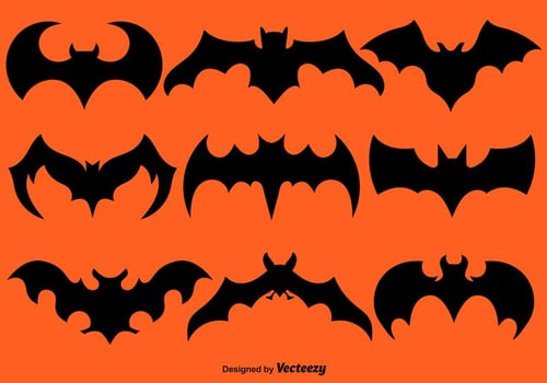 Vector Set Of Black Bat Silhouettes