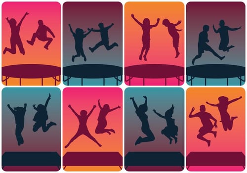 Trampoline Silhouettes Jumping  vector