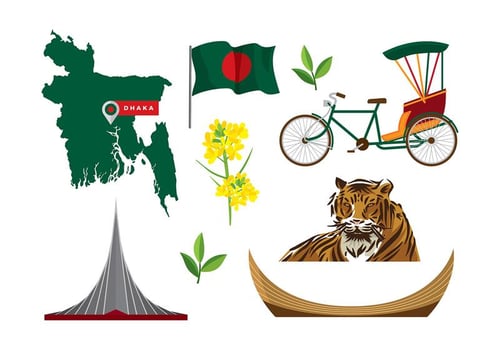 Bangladesh Map and Icon Vectors