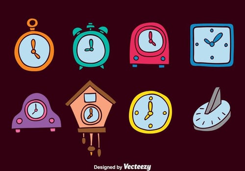 Color Hand Drawn Clock Vector Sets
