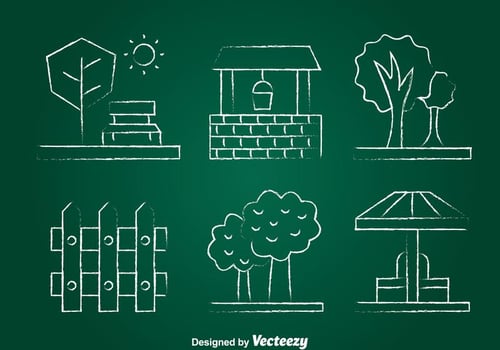 Garden Element Chlak Draw Icons Set vector
